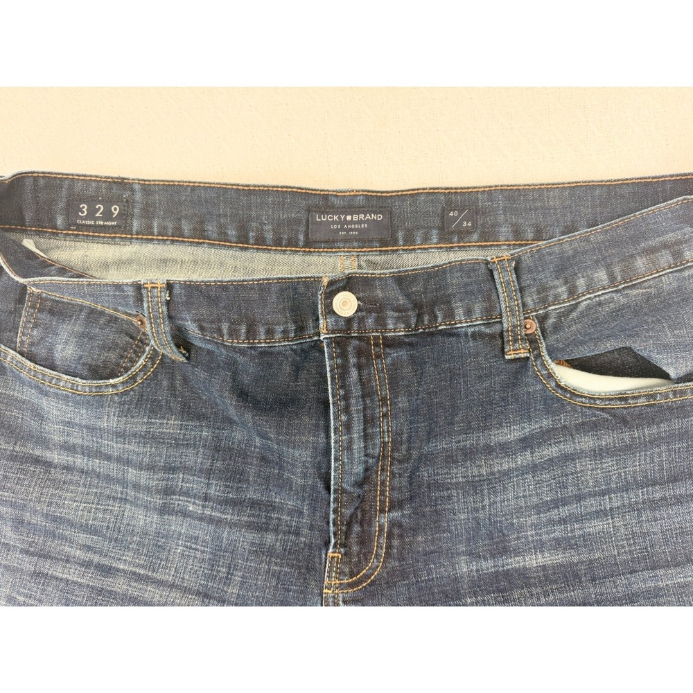 Lucky Brand 329 Classic Straight Mens Jeans Dark Wash Denim 40x34 Indigo Blue - Picture 4 of 8